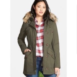 FINAL SALE Sam Edelman Green Hooded Parka Faux Fur Trim Jacket Size XS Runs Big